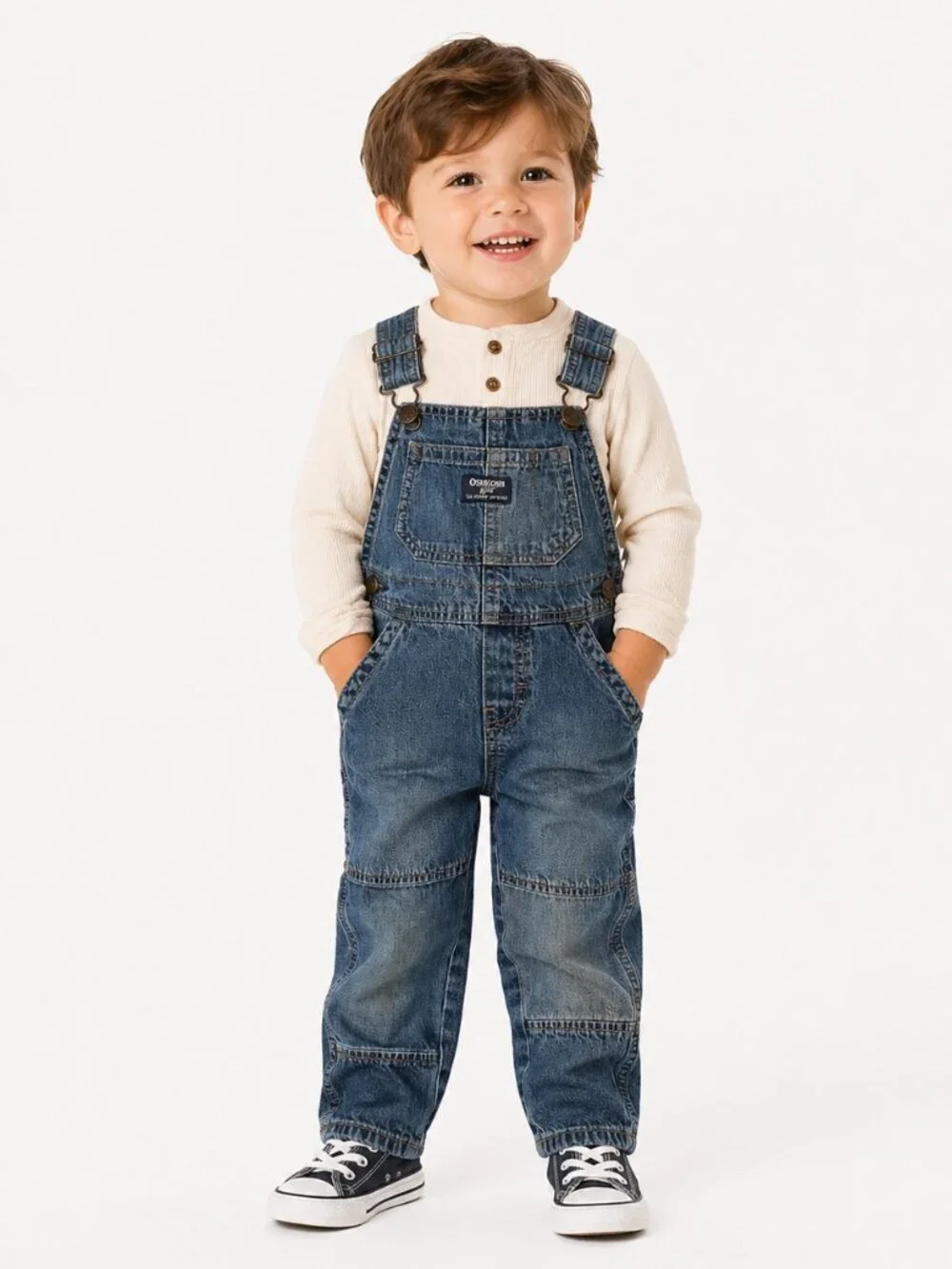 Vintage OSH KOSH B'Gosh Vestbak Blue Jean Patchwork Denim Overalls 2T